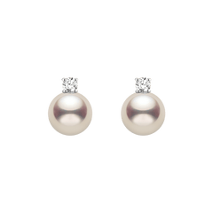 Premier Akoya Pearl 18K Gold 4-Prong Diamond Stud Earrings