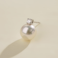 Premier Akoya Pearl 18K Gold 4-Prong Diamond Stud Earrings