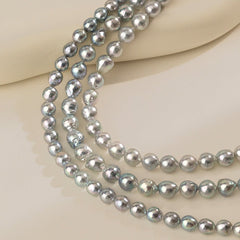 Silver Blue Baroque Akoya Pearl 18K Gold Classic Strand Necklace