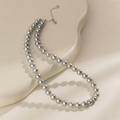Silver Blue Baroque Akoya Pearl 18K Gold Classic Strand Necklace