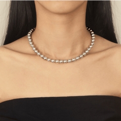 Silver Blue Baroque Akoya Pearl 18K Gold Classic Strand Necklace