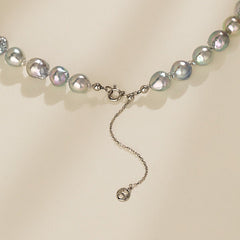 Silver Blue Baroque Akoya Pearl 18K Gold Classic Strand Necklace