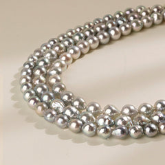 Silver Blue Baroque Akoya Pearl 18K Gold Classic Strand Necklace