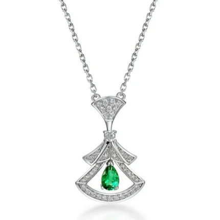 925 Silver Lab-Created Emerald Necklace - Model A73-N-17339-B