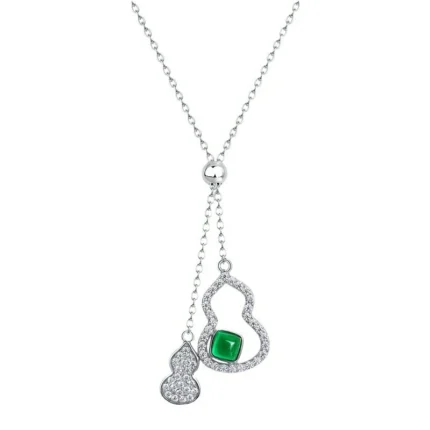 925 Silver Lab-Created Emerald Gourd Necklace - Model A73-N2020266