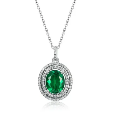 925 Silver Lab-Created Emerald Necklace - Model A73-N2020505