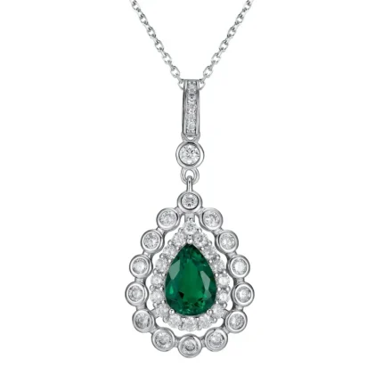 925 Silver Lab-Created Emerald Necklace - Model A73-N2105081