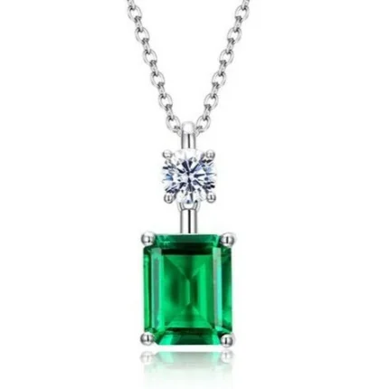 925 Silver Lab-Created Emerald Necklace - Model A73-P1917997