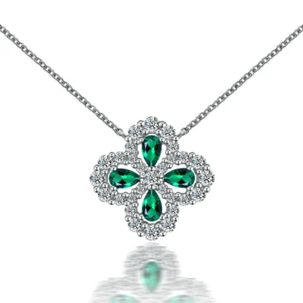 925 Silver Lab-Created Emerald Four-Leaf Clover Necklace - Model A73-P2020306