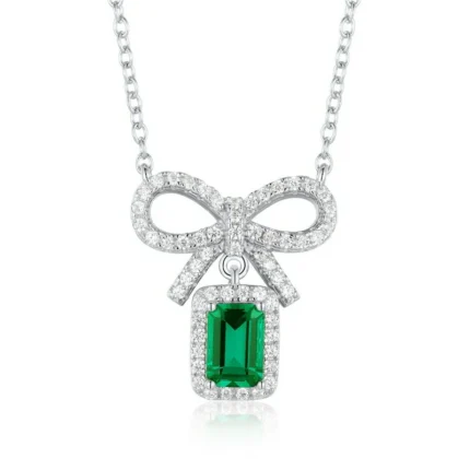 925 Silver Lab-Created Emerald Necklace - Model A73-P2020420