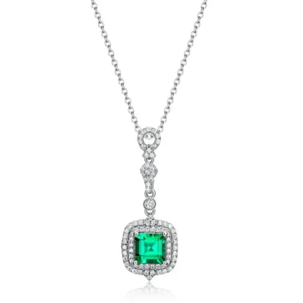 925 Silver Lab-Created Emerald Necklace - Model A73-P2020421