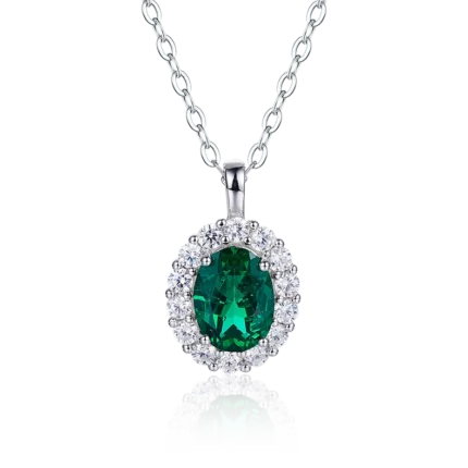 925 Silver Lab-Created Emerald Drop Necklace - Model AP0317