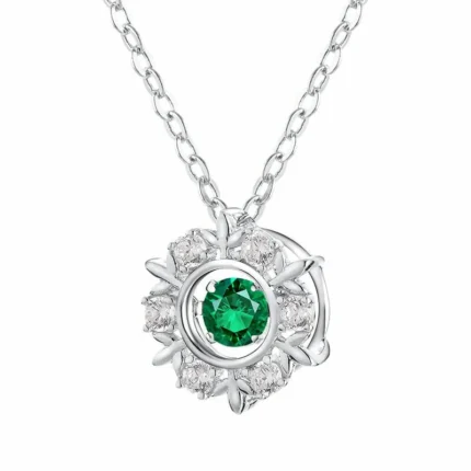 925 Silver Lab-Created Emerald Snowflake Necklace - Model LP0046