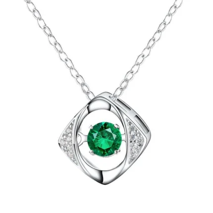 925 Silver Lab-Created Emerald Dynamic Necklace - Model LP0047