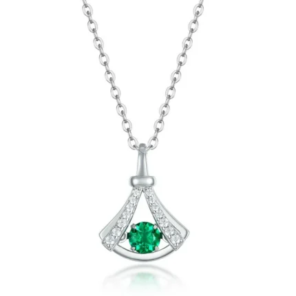 925 Silver Lab-Created Emerald Little Dress Necklace - Model LP0126