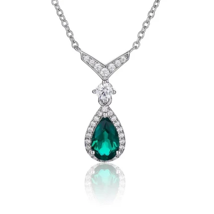 925 Silver Cultured Emerald Necklace N2019858