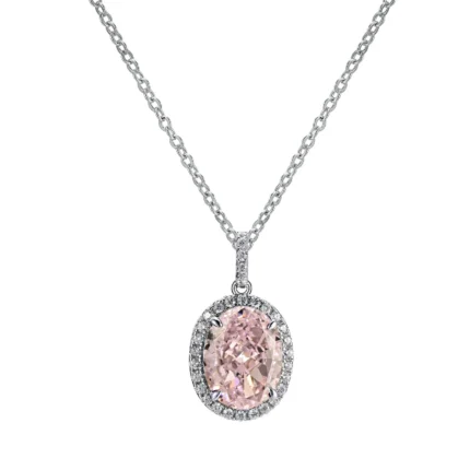 925 Silver Cubic Zirconia Light Pink Necklace P0018-5
