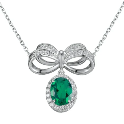 925 Silver Cultured Emerald Necklace P0019