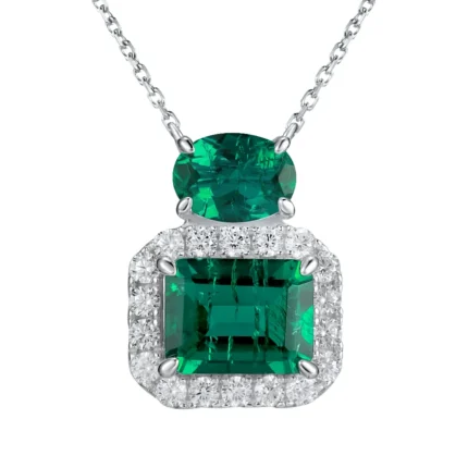 925 Silver Cultured Emerald Necklace P0045