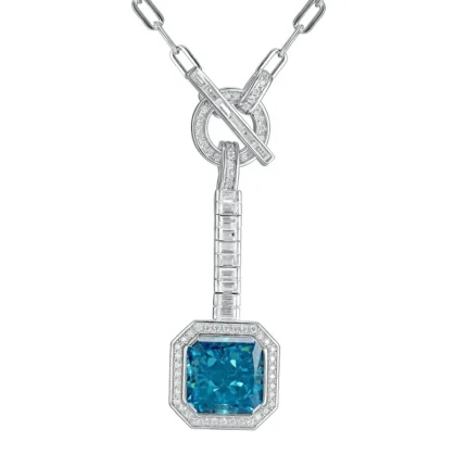 925 Silver Cubic Zirconia Blue Necklace P0340B