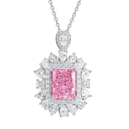 925 Silver Cubic Zirconia Pink Necklace P0357F