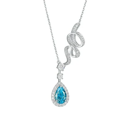 925 Silver Cubic Zirconia Blue Necklace P0606B