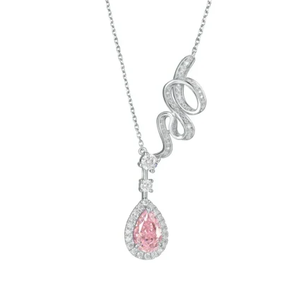 925 Silver Cubic Zirconia Pink Necklace P0606F