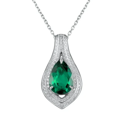925 Silver Cultured Emerald Necklace P0622