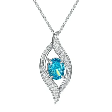 925 Silver Cubic Zirconia Blue Necklace P0627B