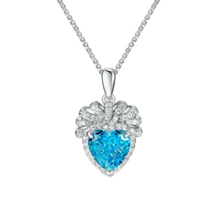 925 Silver Cubic Zirconia Blue Necklace P0628B