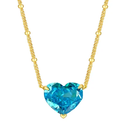 925 Silver Cubic Zirconia Blue Heart Necklace P0676B