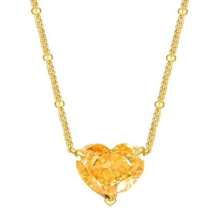 925 Silver Cubic Zirconia Yellow Heart Necklace P0676Y