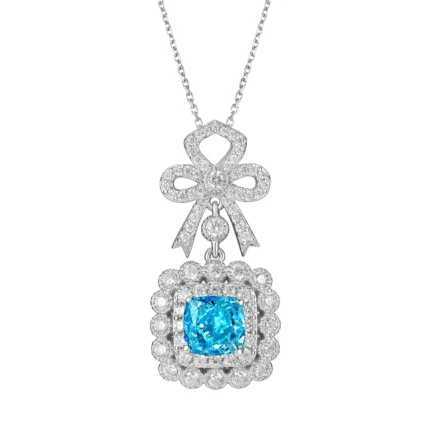 925 Silver Cubic Zirconia Blue Necklace P0699B