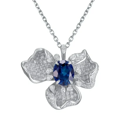 925 Silver Lab-Created Blue Sapphire Necklace - Model P0757L