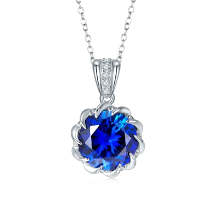 925 Silver Blue Sapphire Necklace - ZHF-P1447B