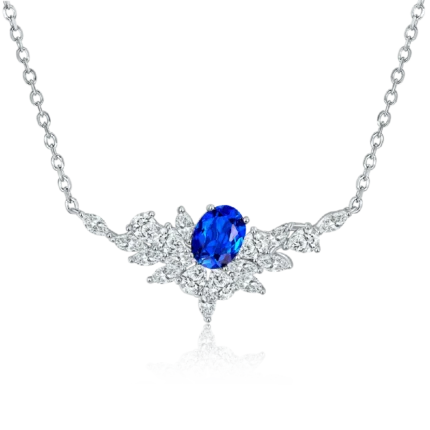 925 Silver Lab-Created Blue Sapphire Necklace - Model ZHF-P1474DB