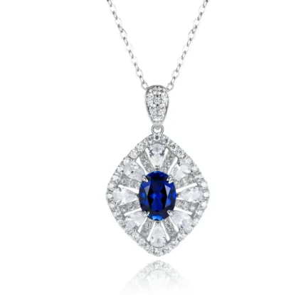 925 Silver Lab-Created Blue Sapphire Necklace - Model ZHF-P1477DB