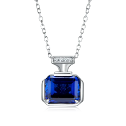 925 Silver Lab-Created Blue Sapphire Necklace - Model ZHF-P1496DB
