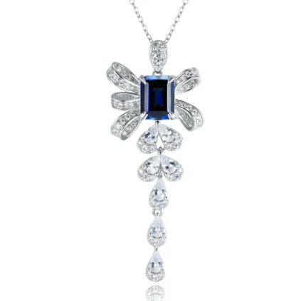 925 Silver Lab-Created Blue Sapphire Necklace - Model ZHF-P1532B