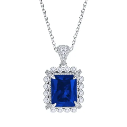 925 Silver Lab-Created Blue Sapphire Necklace - Model ZHF-P1629B