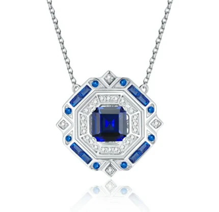 925 Silver Lab-Created Blue Sapphire Necklace - Model ZHF-P1636B