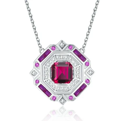 925 Silver Lab-Created Ruby Necklace - Model ZHF-P1636R