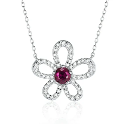 925 Silver Lab-Created Ruby Necklace - Model ZHF-P3166-2