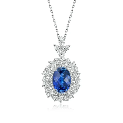 925 Silver Lab-Created Blue Sapphire Necklace - Model ZHF-R1337B