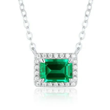 925 Silver Lab-Created Emerald Square Necklace - Model ZHFN0005