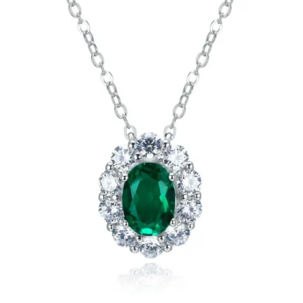 925 Silver Lab-Created Emerald Drop Necklace - Model ZHFN0006
