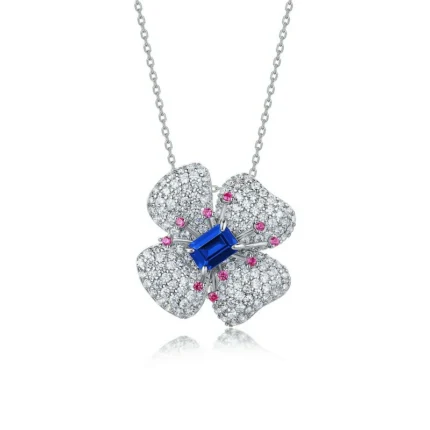 925 Silver Lab-Created Blue Sapphire Necklace - Model ZHFP0008B