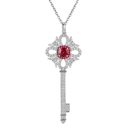 925 Silver Lab-Created Ruby Key Necklace - Model ZHFP0137R