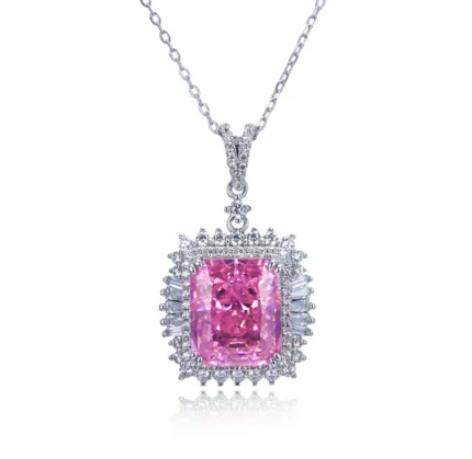 925 Silver Pink Cubic Zirconia Necklace - ZHFP0445F