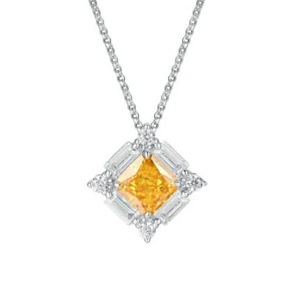 925 Silver Cubic Zirconia Yellow Necklace ZHFP0591Y